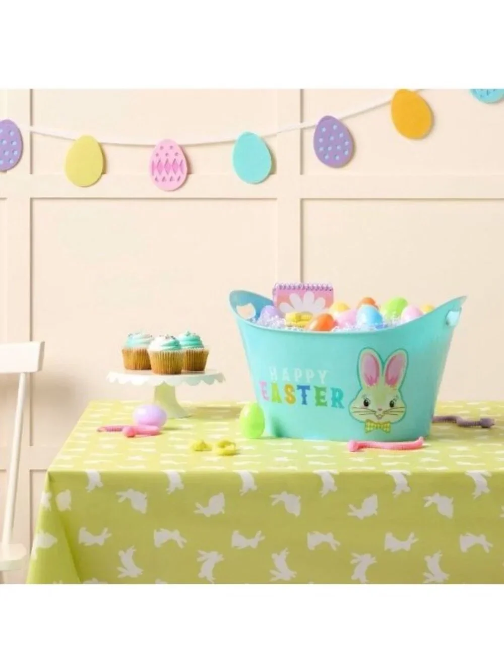 Target Happy Easter Plastic Tub Light Blue - Spritz™ Handles Bunny Chicks